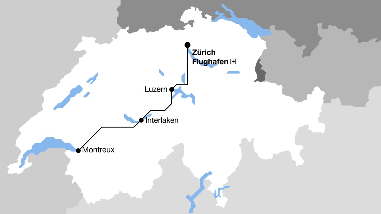瑞士地图，包括为期三天的瑞士之旅的路线建议
