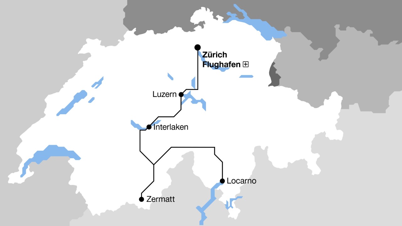 瑞士地图，包括四天瑞士之旅的路线建议