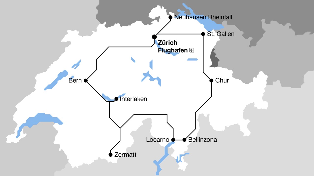 瑞士地图，包括8天瑞士之旅的路线建议