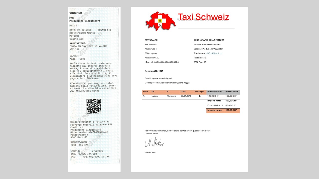 Porti il voucher e la fattura al Centro viaggiatori FFS.